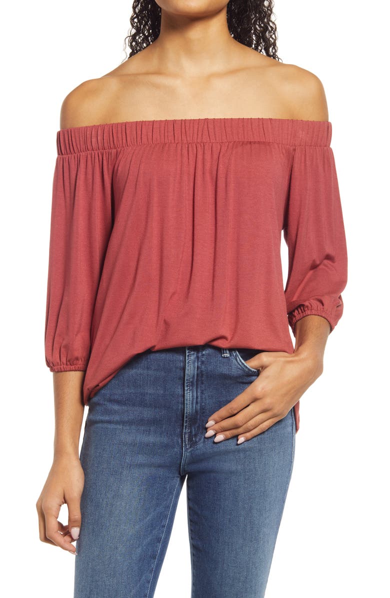 Loveappella Off the Shoulder Top, Main, color, Terracota