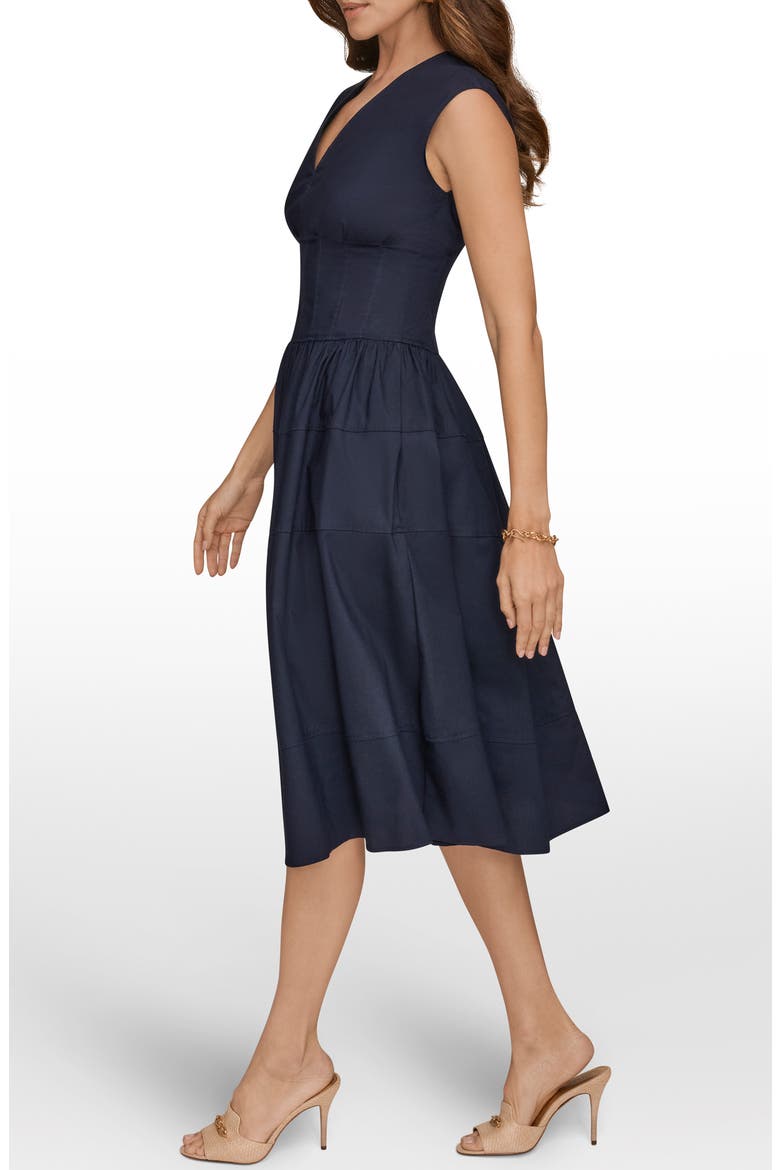 Cap Sleeve Illusion Knit A-Line Midi Dress, Alternate, color, INK