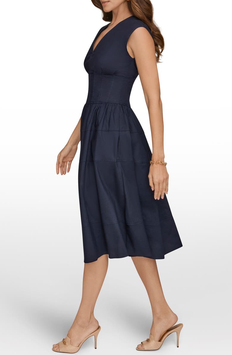 DONNA KARAN WEEKEND Cap Sleeve Illusion Knit A-Line Midi Dress, Alternate, color, Ink