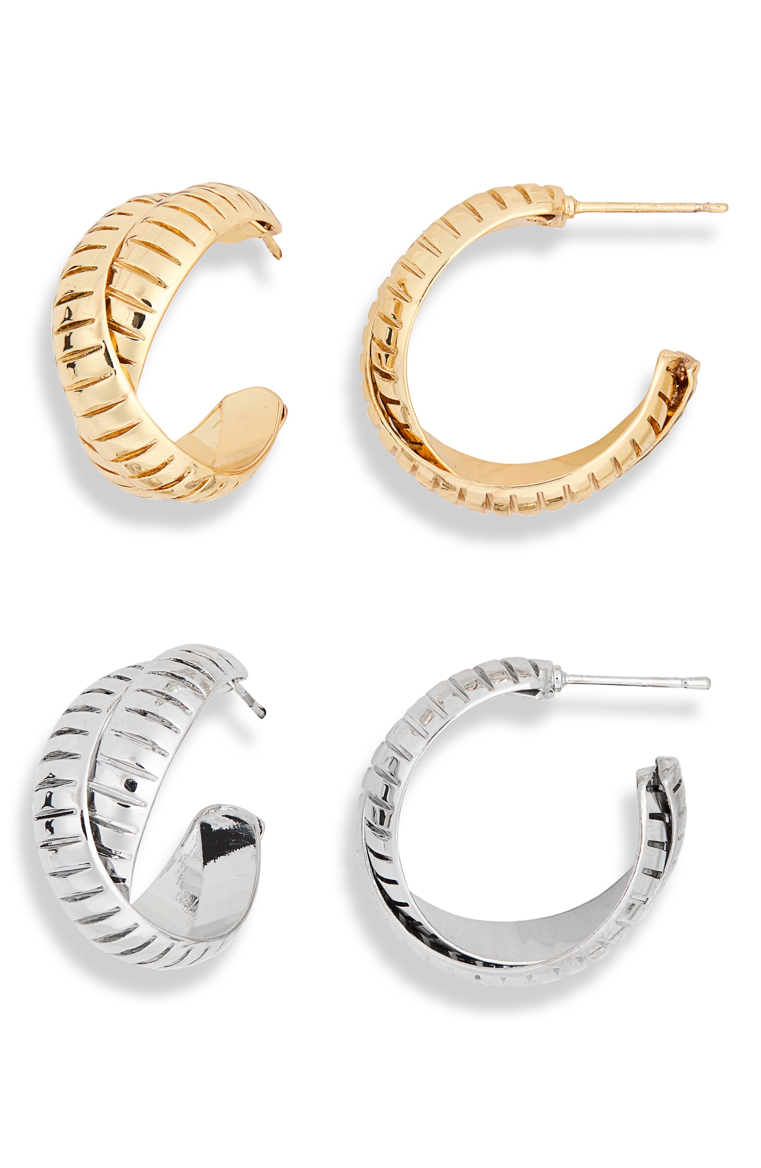 Tasha Set Of 2 Textured Hoop Earrings In Silver-gold