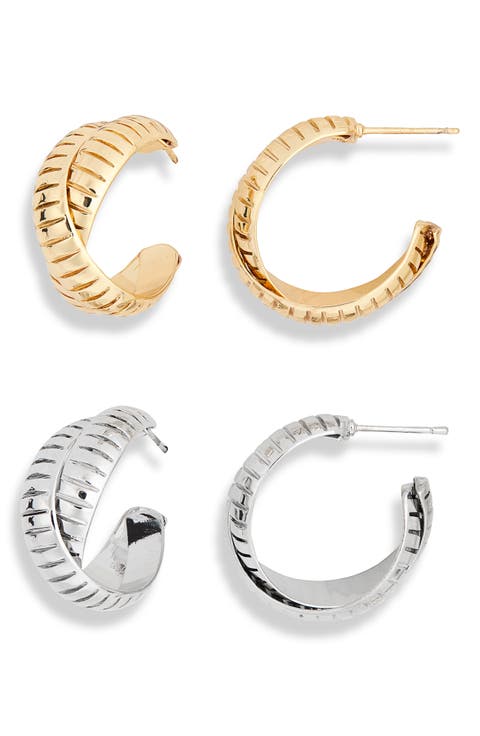 Set of 2 Textured Hoop Earrings
