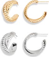 Tasha Set of 2 Textured Hoop Earrings