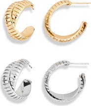 Tasha Set of 2 Textured Hoop Earrings