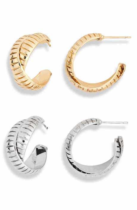 Set of 2 Textured Hoop Earrings