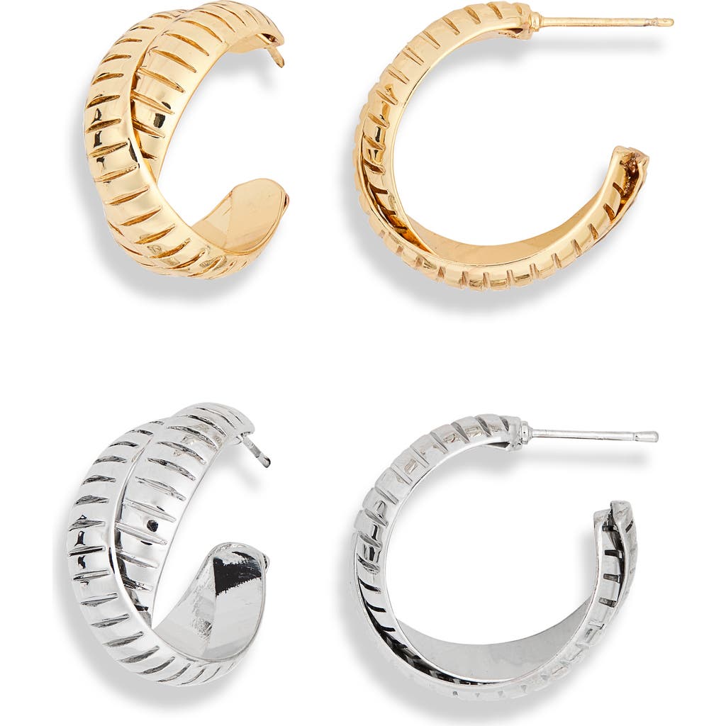 Tasha Set Of 2 Textured Hoop Earrings In Silver-gold