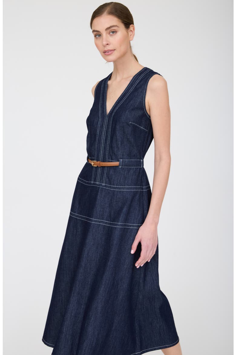 Contrast Stitch Sleeveless Cotton Blend Denim Dress, Alternate, color, DENIM