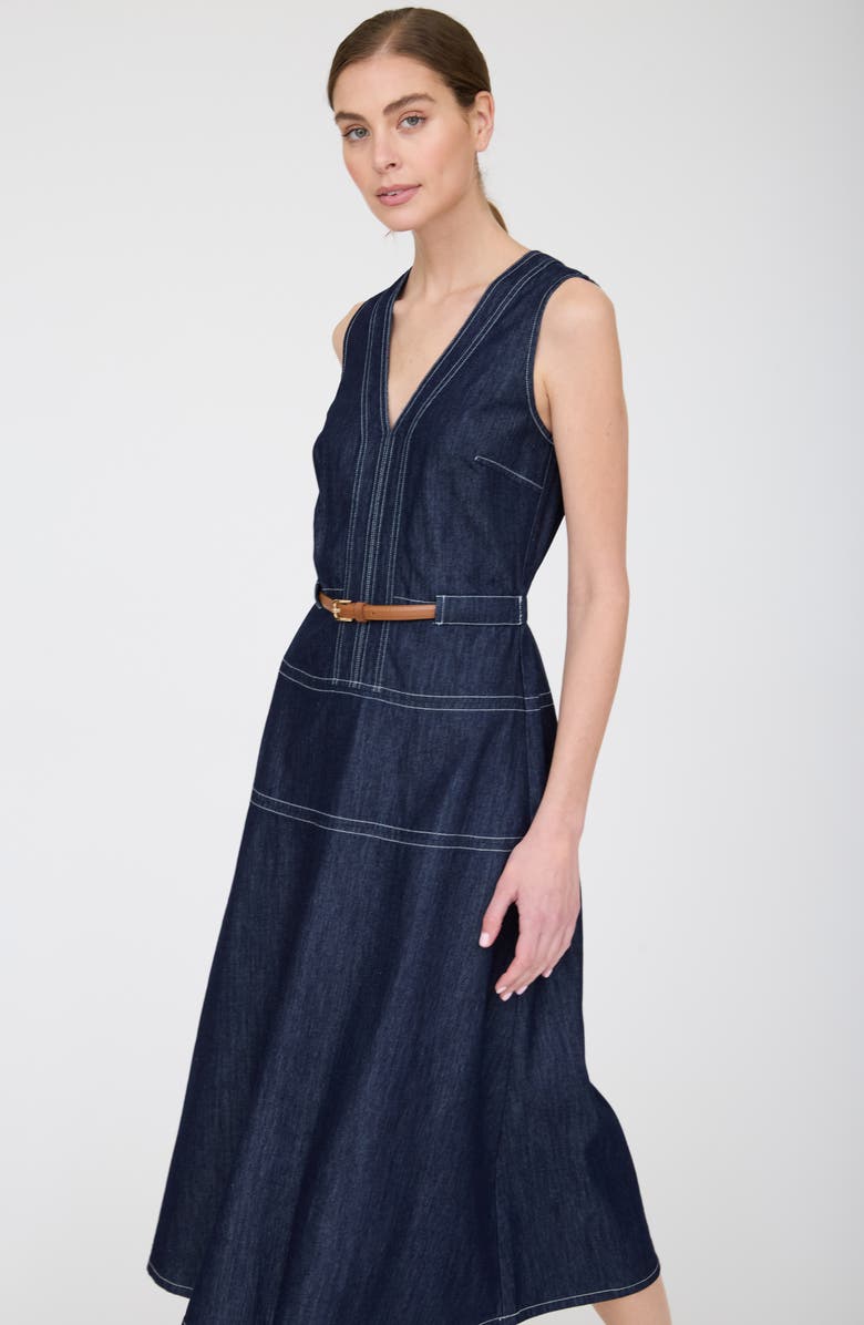 ZOE AND CLAIRE Contrast Stitch Sleeveless Cotton Blend Denim Dress, Alternate, color, Denim
