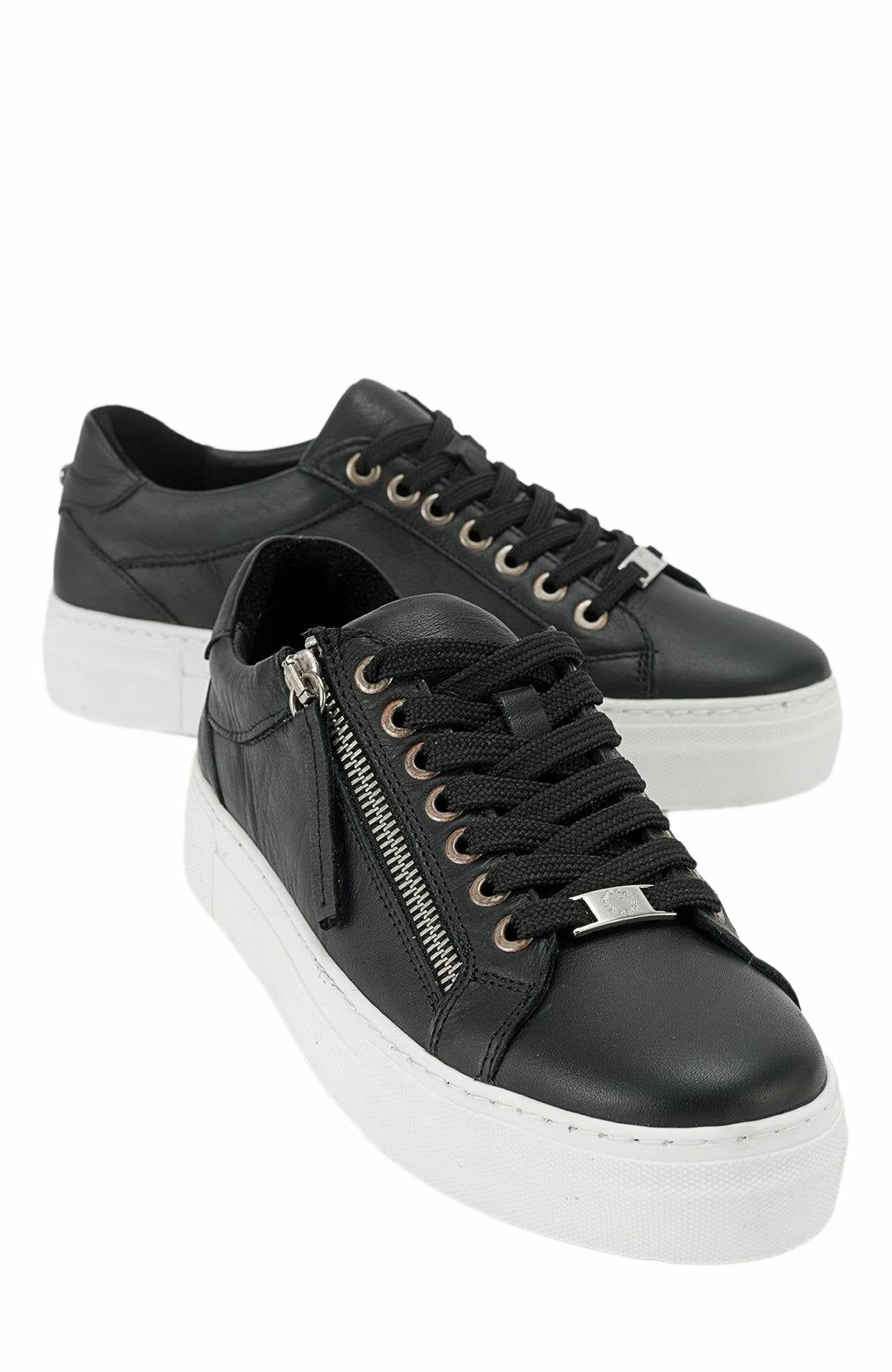 Forever & Always Shoes Beryl Leather Zip Sneaker, Main, color, Black Leather