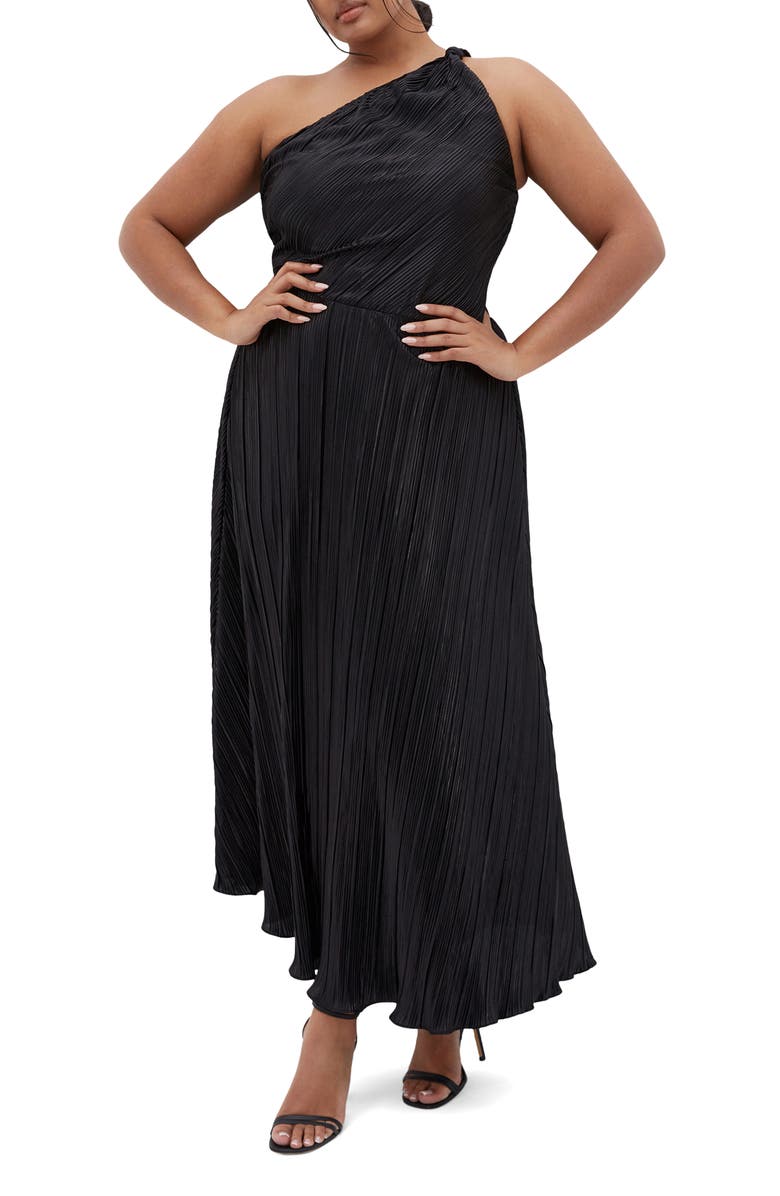 City Chic Kamila Metallic One-Shoulder Maxi Dress, Main, color, Black