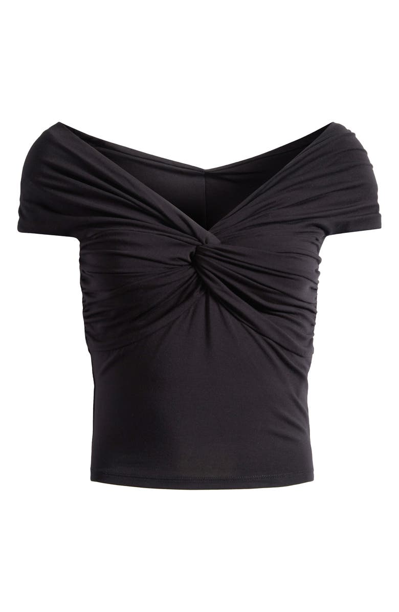 Good American Off the Shoulder Twist Jersey Crop Top, Alternate, color, Black001