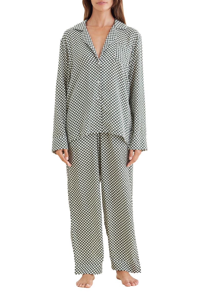 Anais Checkerboard Cotton Blend Pajamas, Main, color, FOREST GREEN