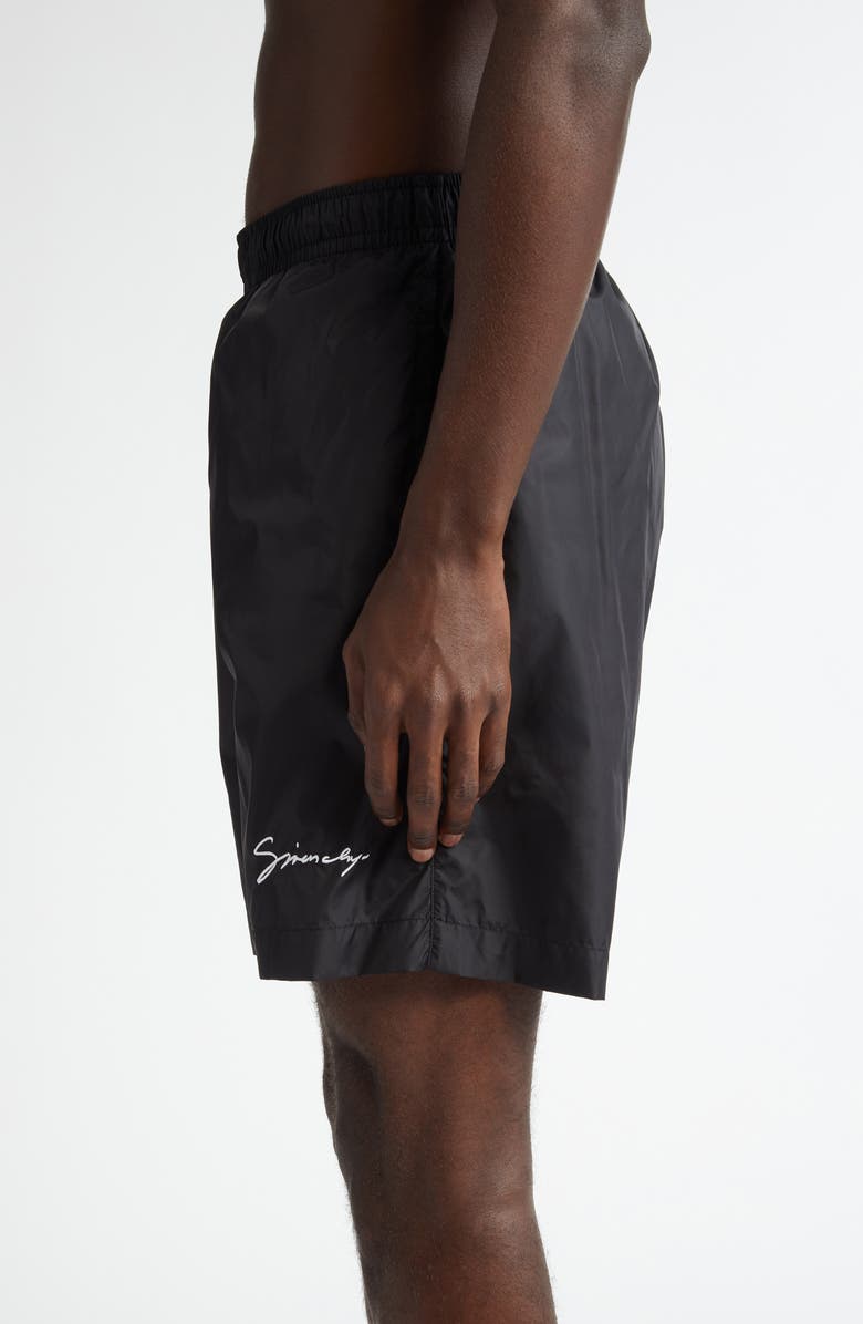 Givenchy Logo Embroidered Swim Trunks, Alternate, color, Black/ White