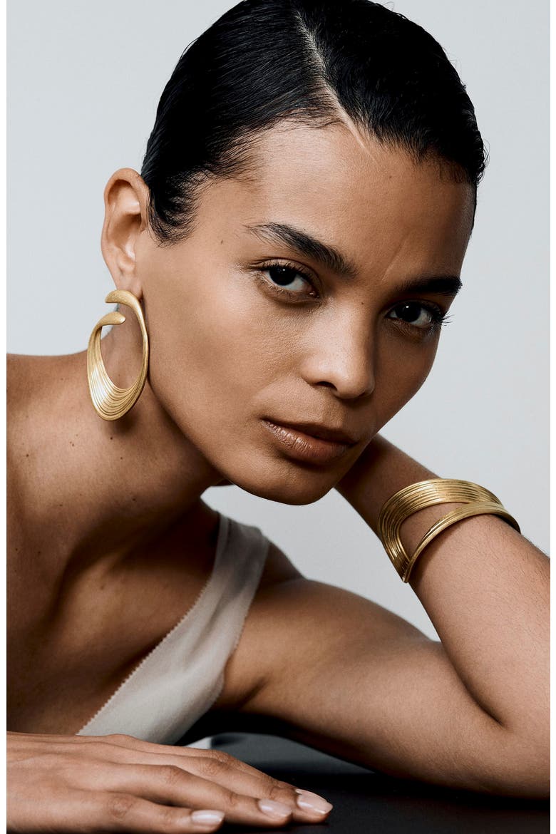 Birdie Brushed Twist Loop Earrings, Alternate, color, GOLD TONE