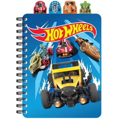 4 Tab Journal, Hot Wheels, 160 Pages, Racing Themed Spiral Notebook 3+
