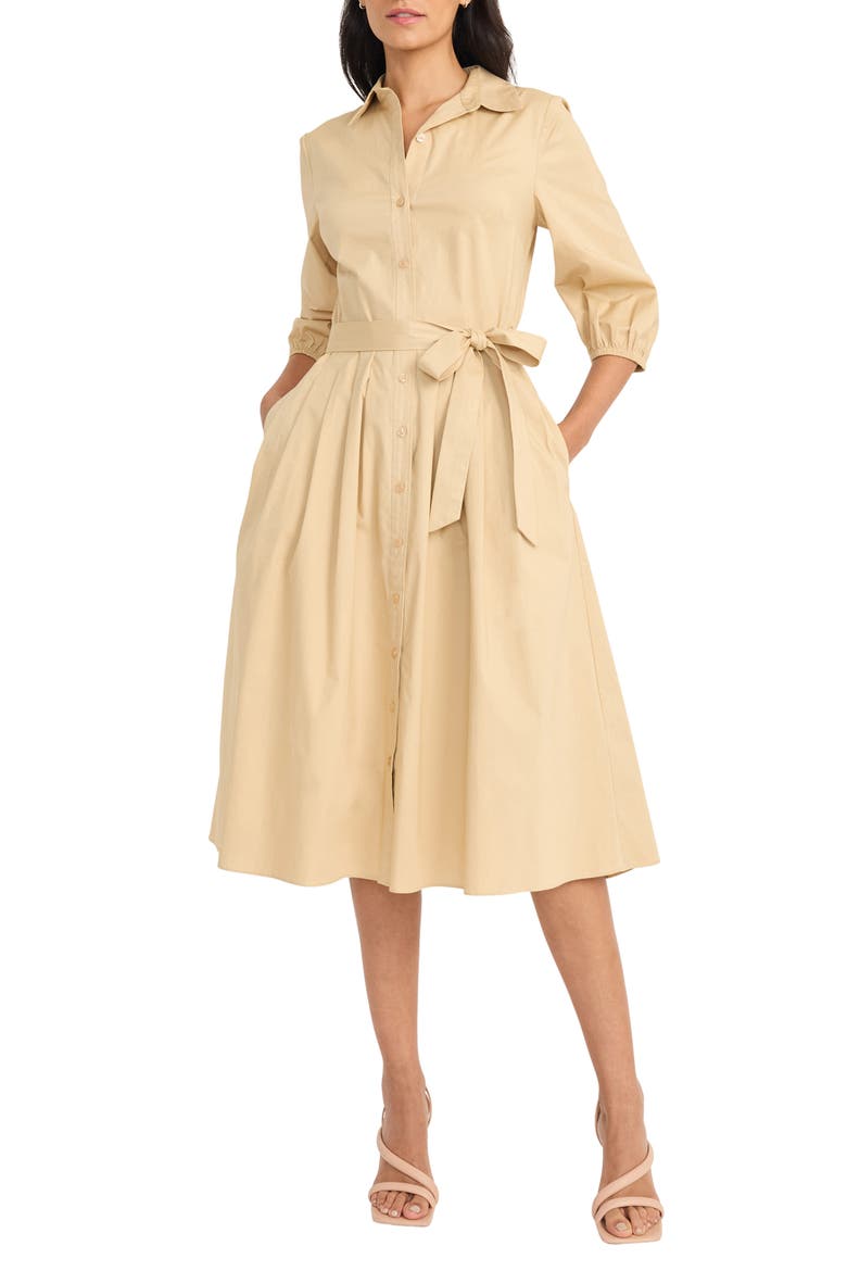 Long Sleeve Midi Shirtdress, Main, color, WARM SAND