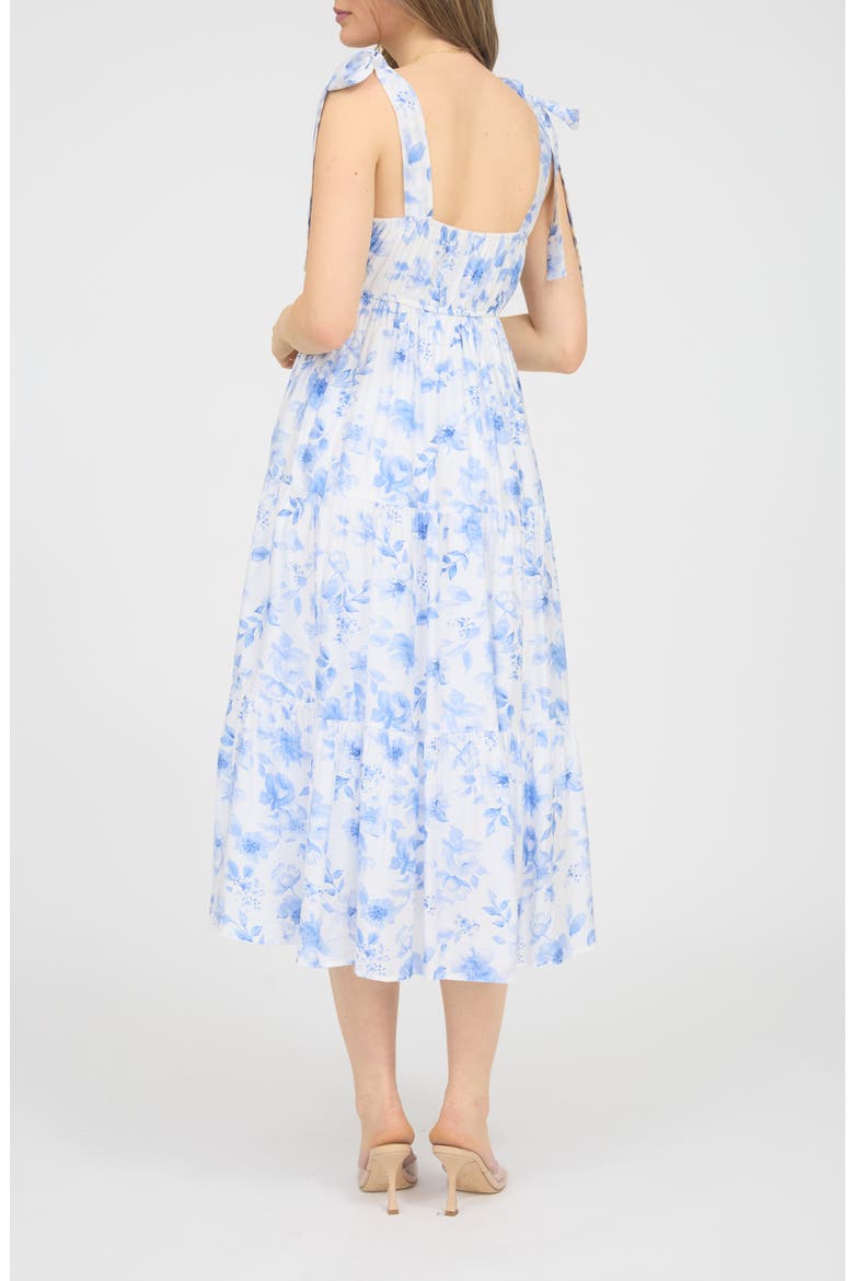 Shoulder Tie Floral Midi Dress, Alternate, color, BLUE MULTI