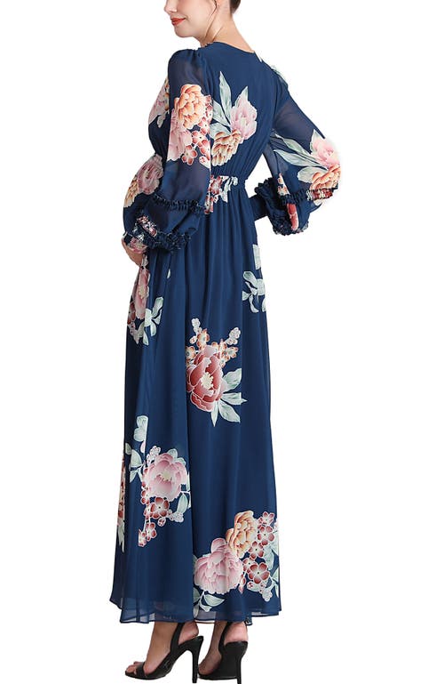 Kimi & Kai Adell Maternity Maxi Chiffon Dress In Blue