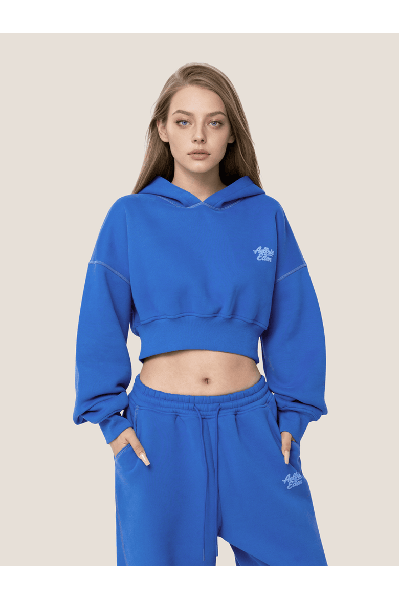Cloud Essential Fleece Cropped Pullover Hoodie Set, Main, color, Blue