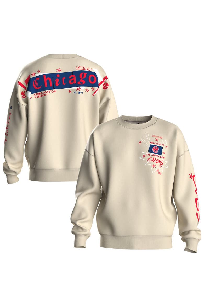 Women's Fanatics  Beige Chicago Cubs Graffiti Fleece Sweatshirt, Main, color, Beige