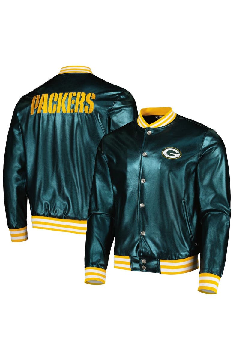 THE WILD COLLECTIVE Men's The Wild Collective Green Green Bay Packers Metallic Bomber Full-Snap Jacket, Main, color, Green
