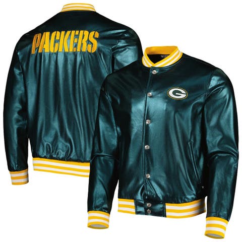Men's The Wild Collective Green Green Bay Packers Metallic Bomber Full-Snap Jacket