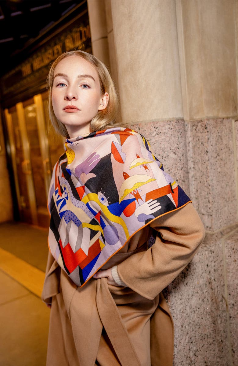 Jessie Zhao New York Double Sided Wool Silk Scarf Of Dreamlike, Alternate, color, Brown