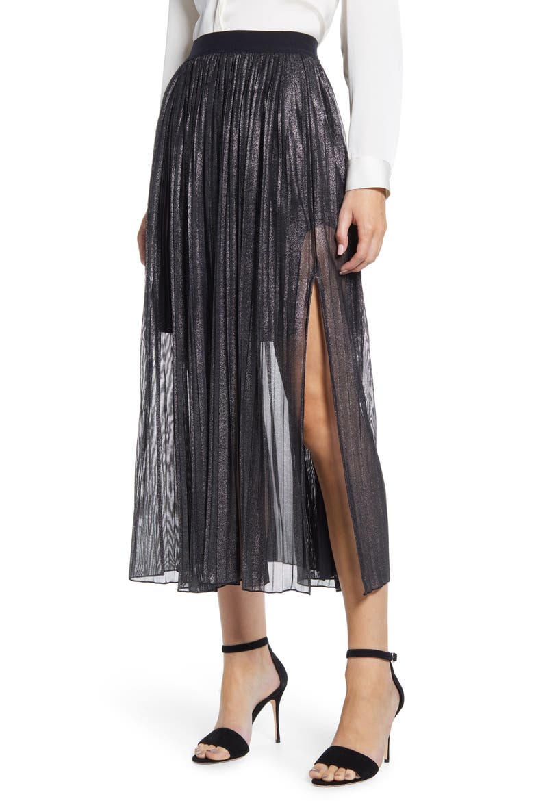 Timeless Pleated Midi Skirt, Main, color, BLACK SPARKLE