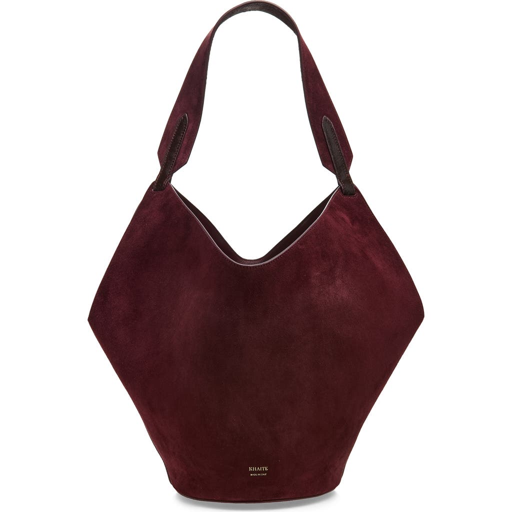 Khaite Small Lotus Suede & Genuine Calf Hair Bag in Rouge Noir at Nordstrom