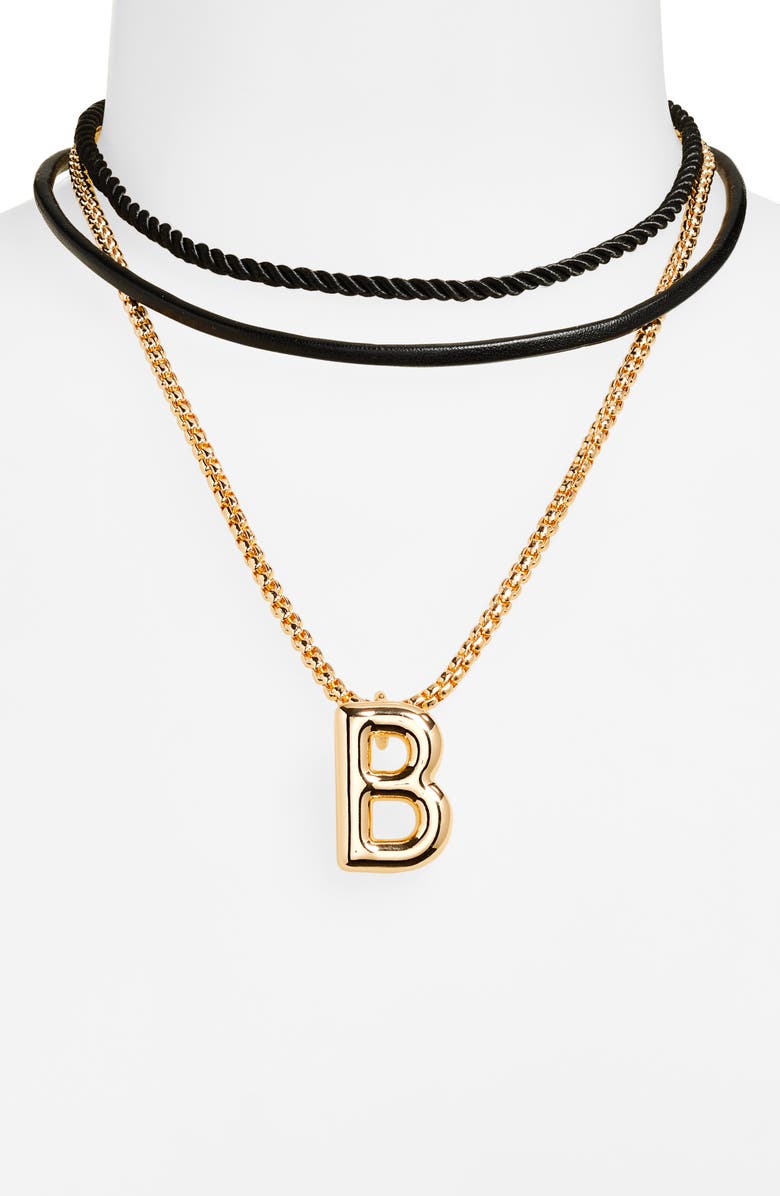 Open Edit Set of 3 Interchangeable Initial Pendant Necklaces, Alternate, color, B- Black- Gold