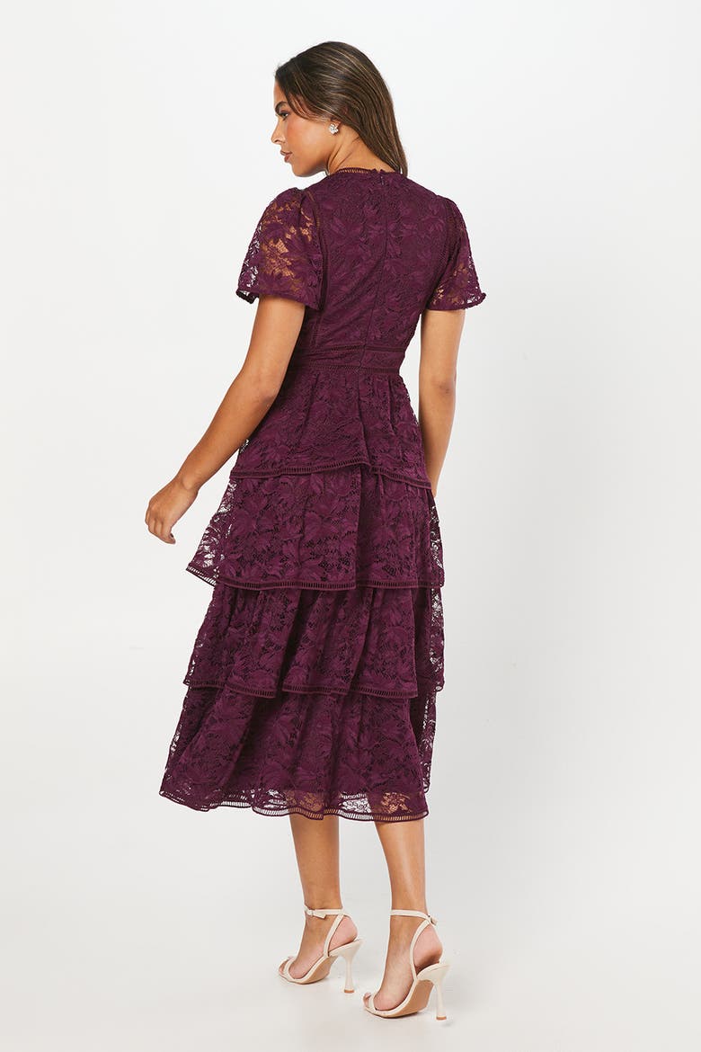 Flutter Sleeve Tiered Lace Dress, Alternate, color, Plum
