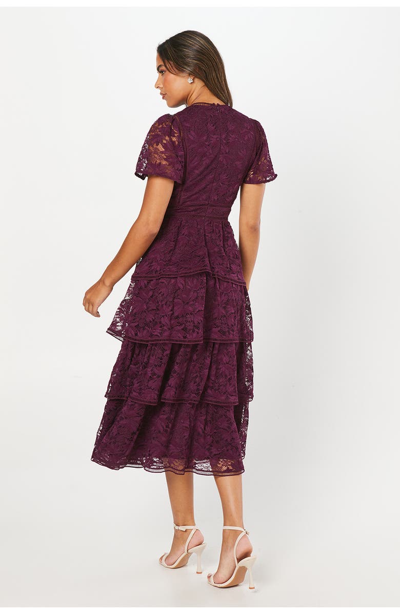 Coast Tiered Lace Dress With Flutter Sleeve, Alternate, color, Plum