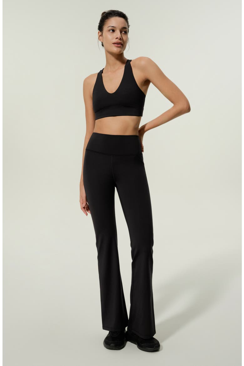 Women's Silk Contour High Rise Flared Drape Flow Leggings, Alternate, color, Black