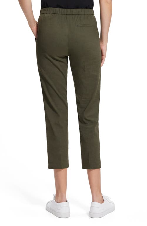 Theory Treeca Good Linen Cropped Pull-on Ankle Pants In Dark Olive