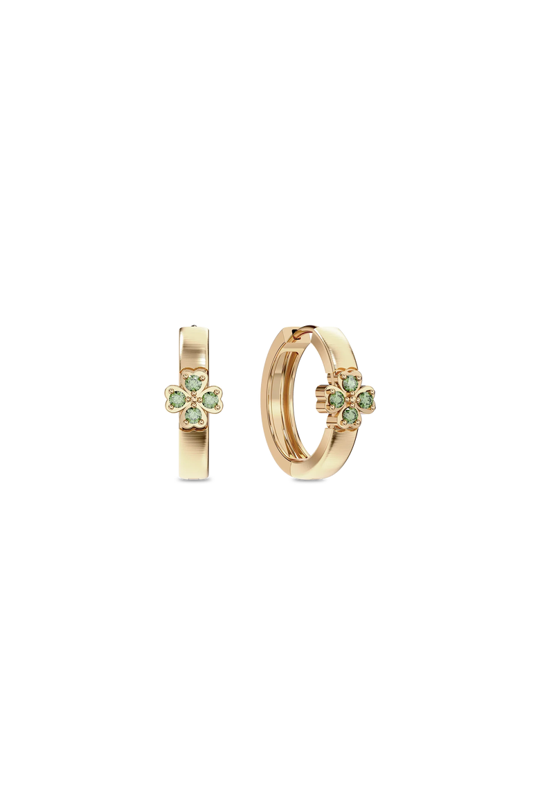 Lucky Clover Hoop Earrings, Green Diamond Pavé, Main, color, Gold / Green Diamond
