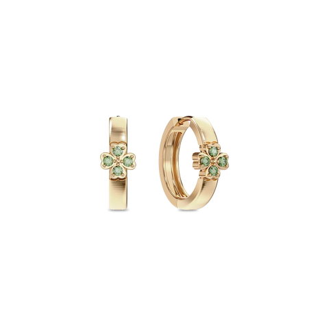 Lucky Clover Hoop Earrings, Green Diamond Pavé