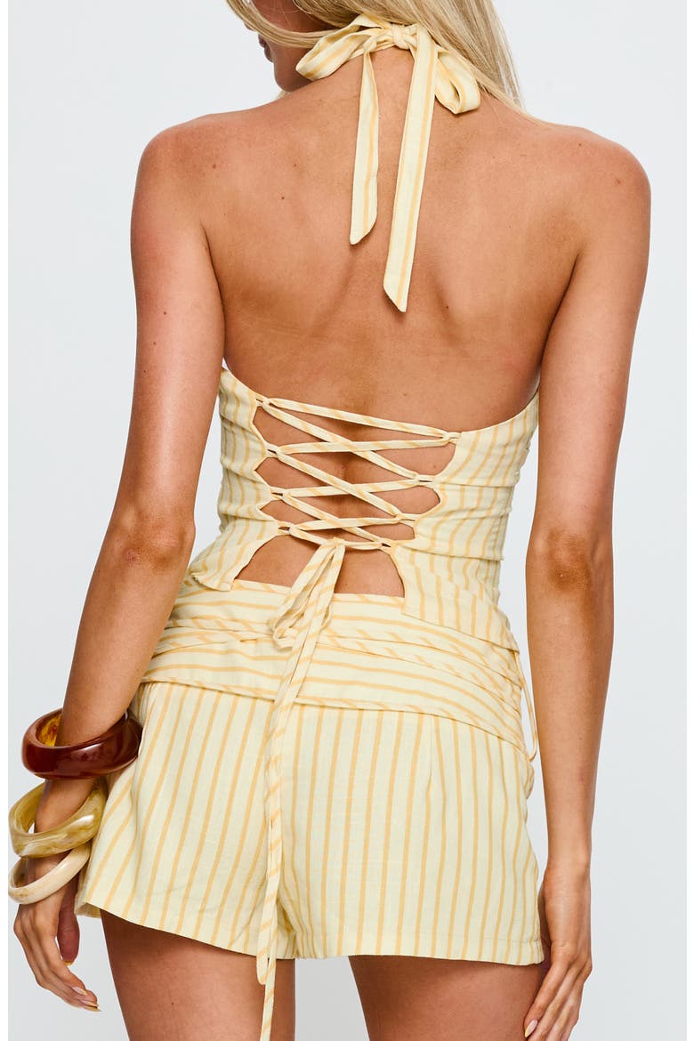 Electric Night Stripe Lace-Up Halter Top, Alternate, color, YELLOW STRIPE