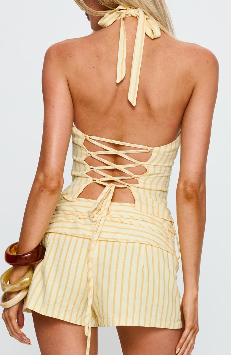Princess Polly Electric Night Stripe Lace-Up Halter Top, Alternate, color, Yellow Stripe