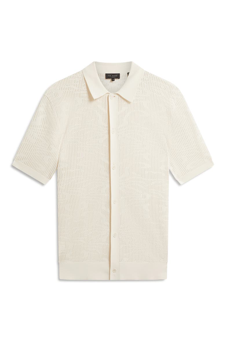 Jorien Short Sleeve Jacquard Knit Button-Up Shirt, Alternate, color, ECRU
