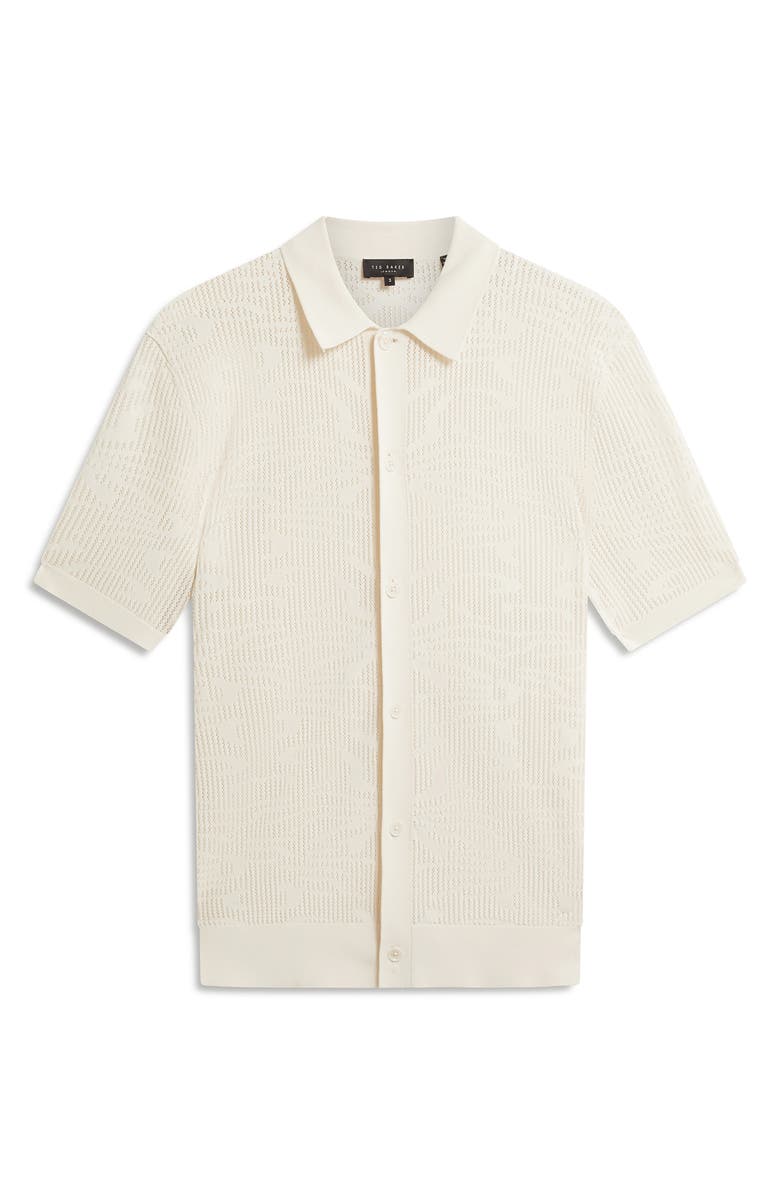 Ted Baker Jorien Short Sleeve Jacquard Knit Button-Up Shirt, Alternate, color, Ecru