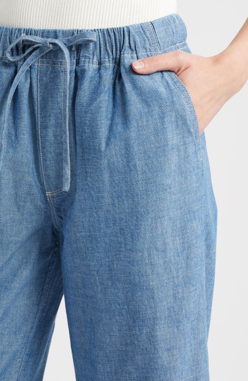 Alex Mill Riley Tie Waist Wide Leg Chambray Pants In Blue