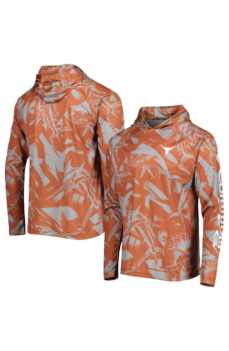 Columbia Men's Columbia Texas Orange/Gray Texas Longhorns Super Terminal Tackle Omni-Shade Raglan Long Sleeve Hoodie T-Shirt, Main, color,