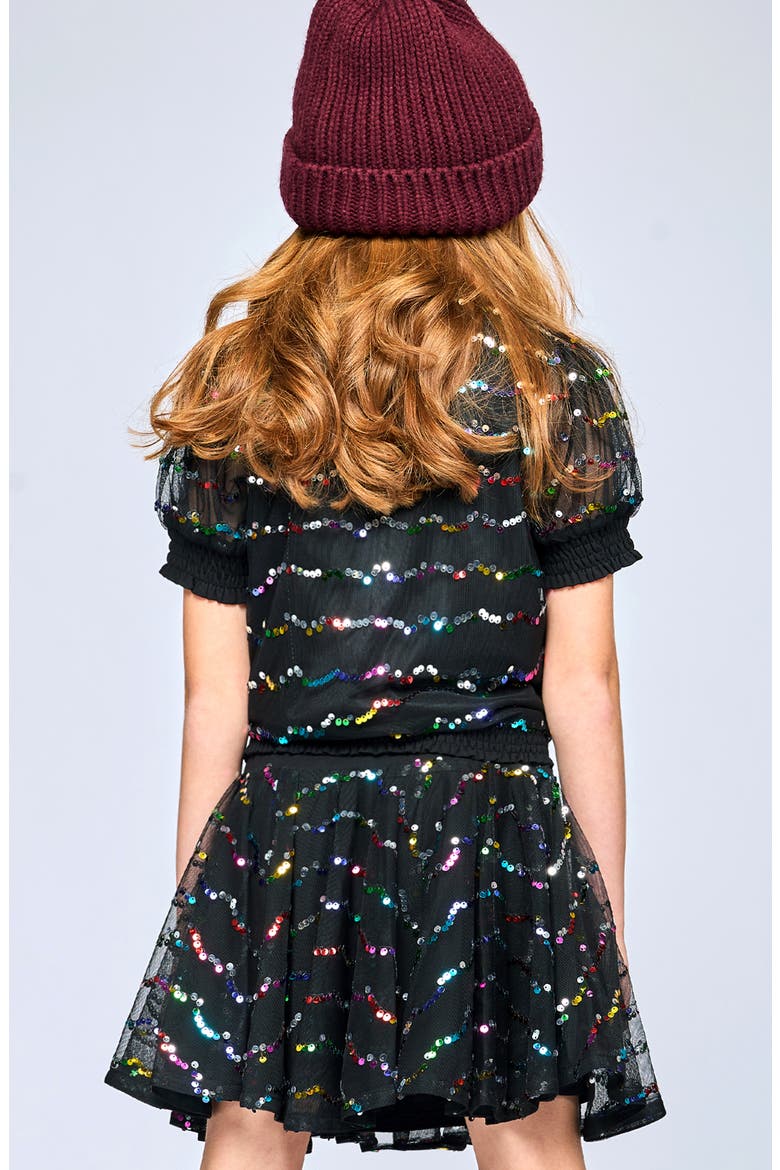 Kids' Sequin Mesh Puff Sleeve Top, Alternate, color, BLACK
