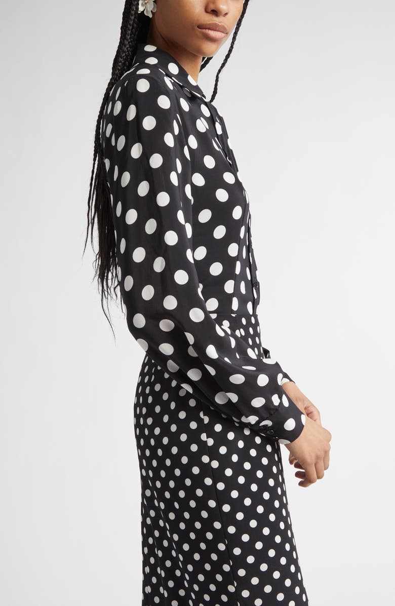 Carolina Herrera Polka Dot Silk Button-Up Shirt, Alternate, color, 