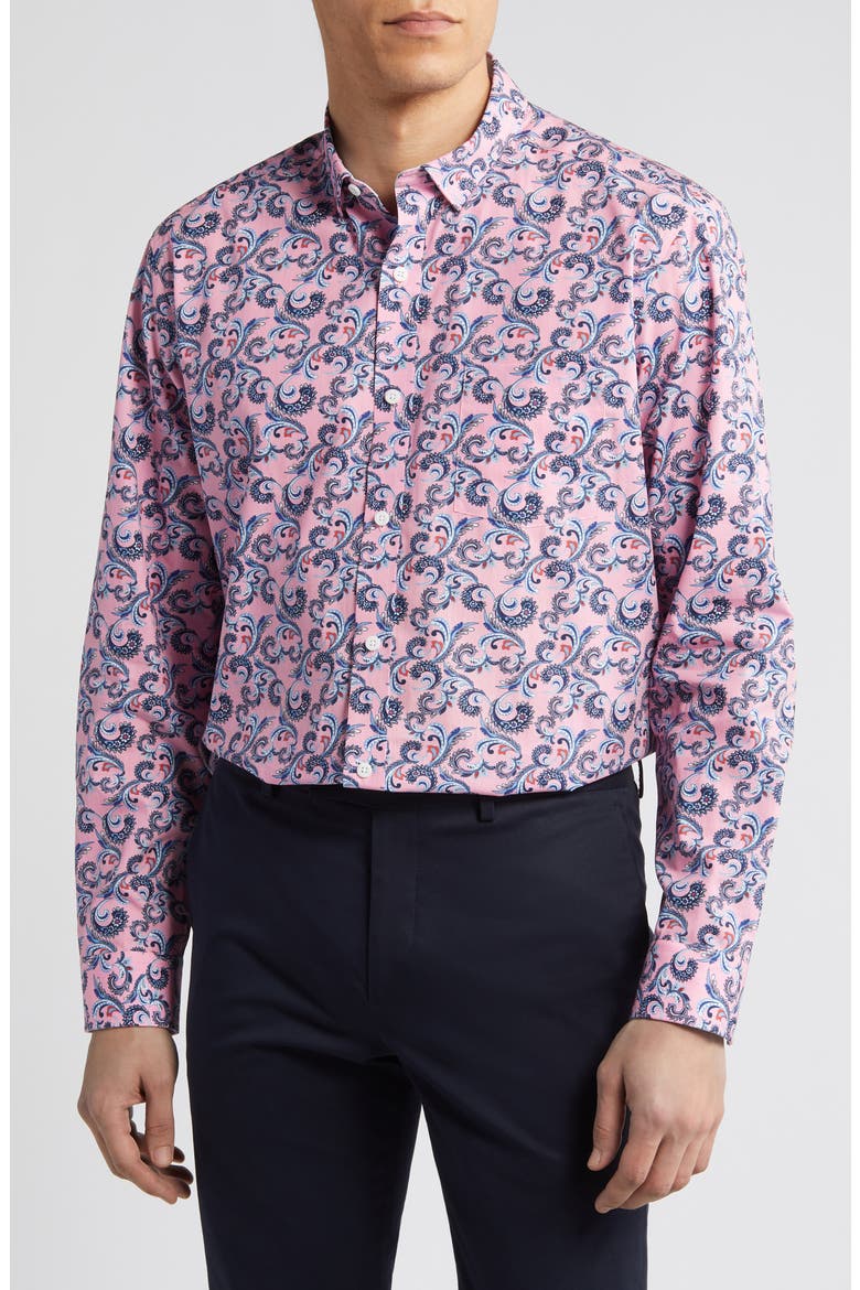 Paisley Print Cotton Button-Up Shirt, Main, color, PINK