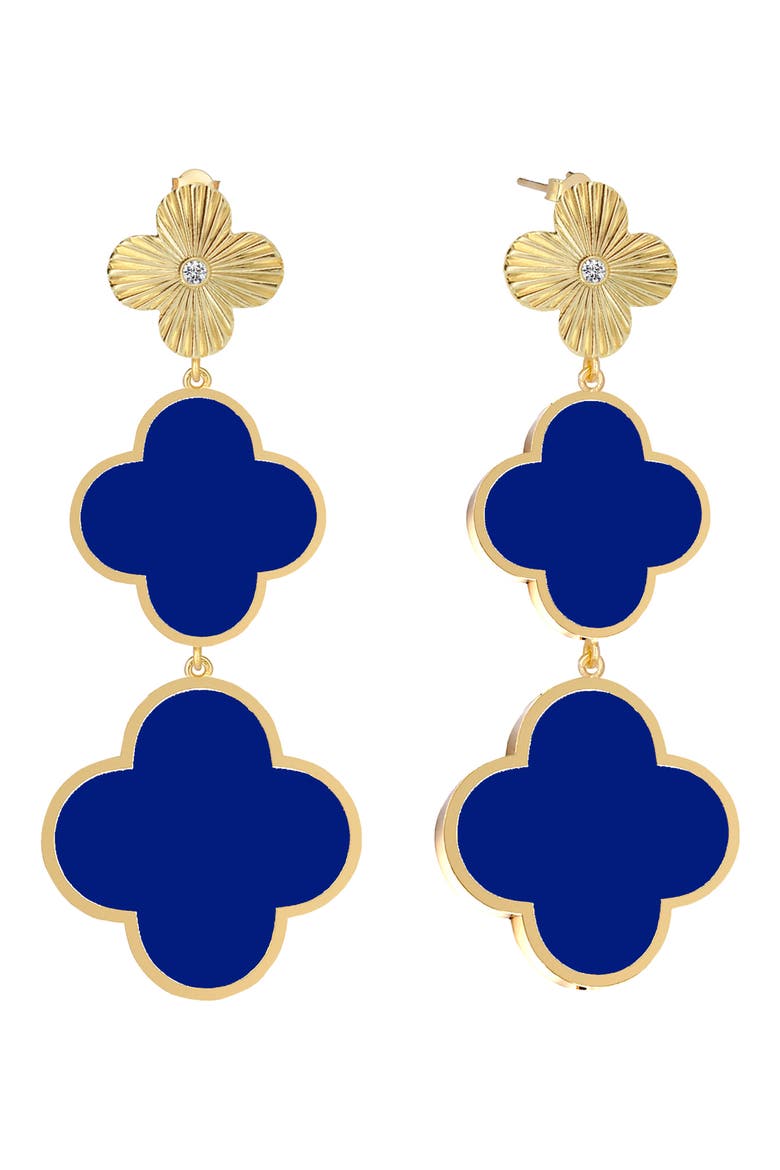 Blue Agate Triple Clover Drop Earrings, Main, color, GOLD