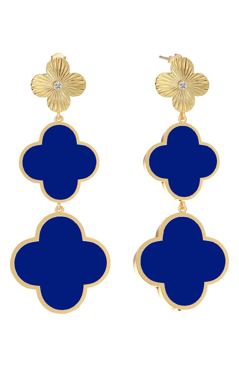 GABI RIELLE Blue Agate Triple Clover Drop Earrings, Main, color, Gold