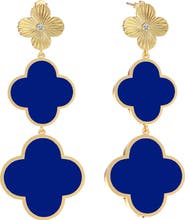 GABI RIELLE Blue Agate Triple Clover Drop Earrings