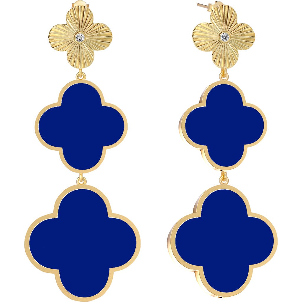 Gabi Rielle Blue Agate Triple Clover Drop Earrings In Blue