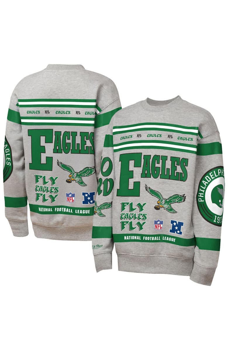 Mitchell & Ness Youth Mitchell & Ness Gray Philadelphia Eagles Throwback All-Over Print Fleece Sweatshirt, Main, color, Gray