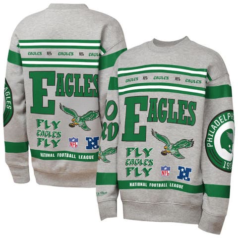 Youth Mitchell & Ness Gray Philadelphia Eagles Throwback All-Over Print Fleece Sweatshirt